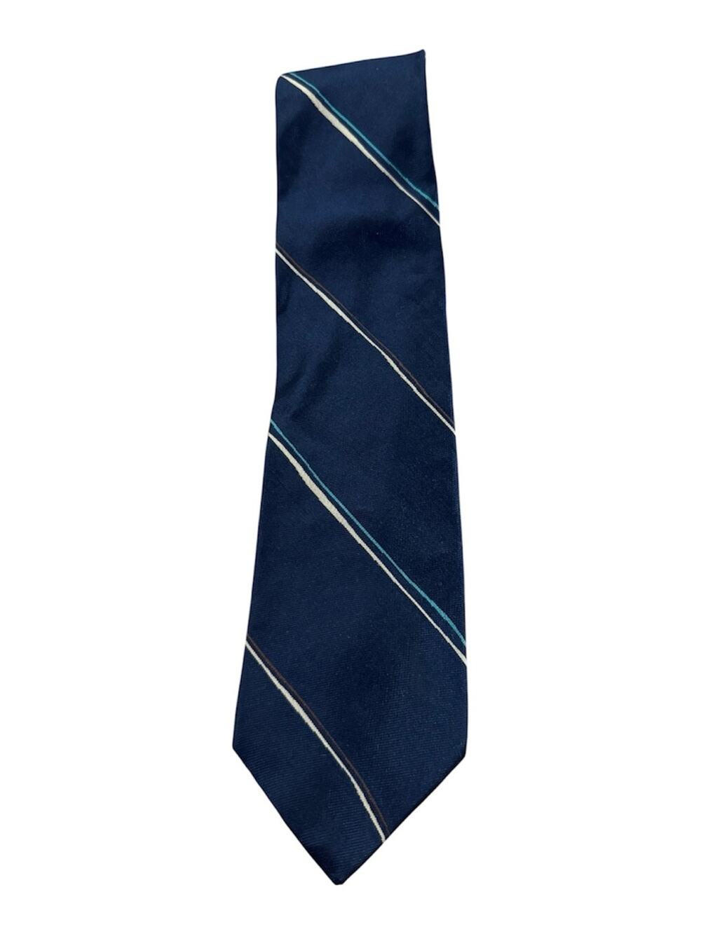 Calvin Klein 100% Silk Tie Navy Blue Silver Stripe Business Office Made Italy